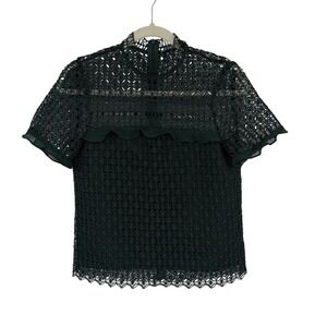 Green Crochet Lace Top Zara Guipure Top Size Small Chic Sheer